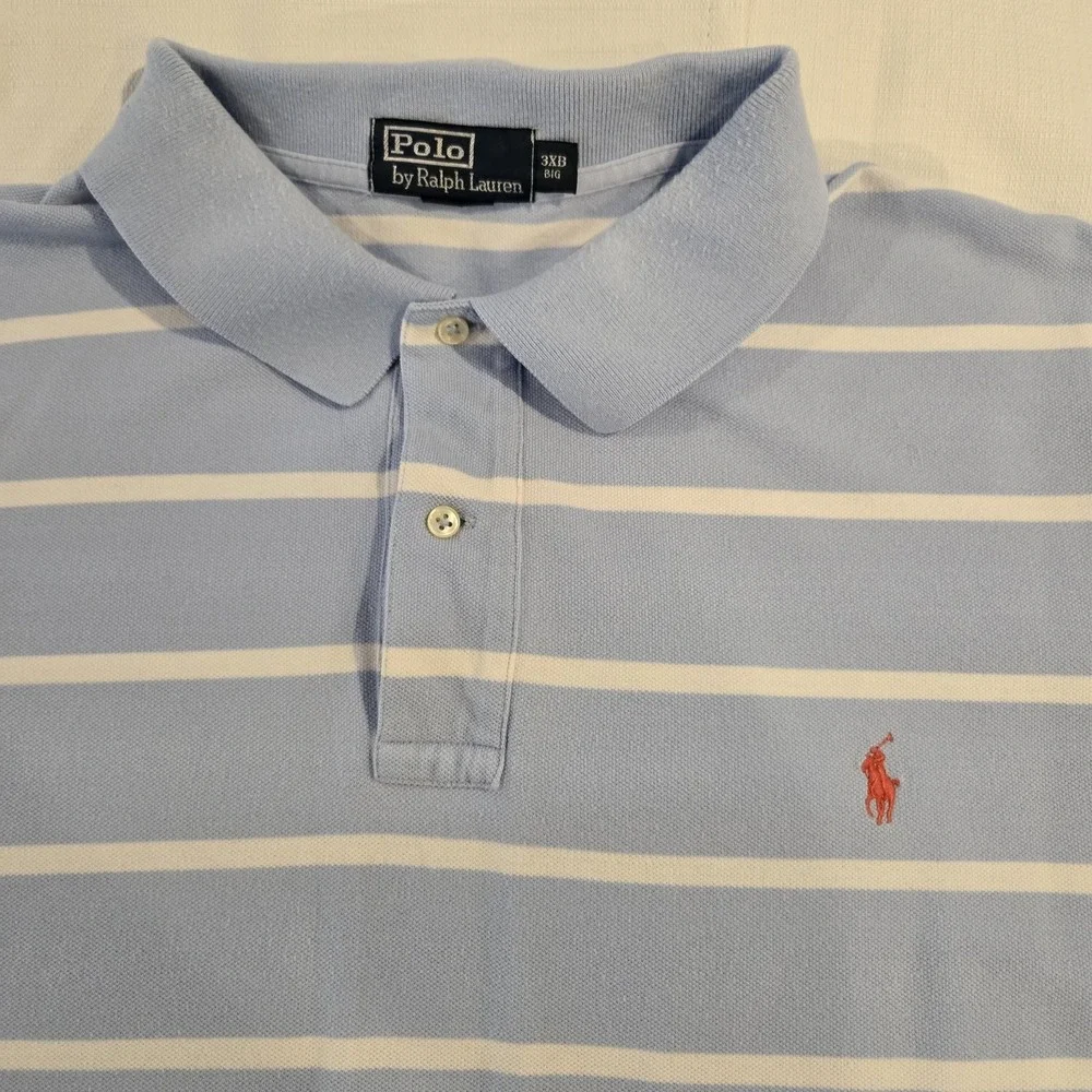 Polo By Ralph Lauren Men's Short Sleeve  Casual‎ Light Blue White Stripes 3XB